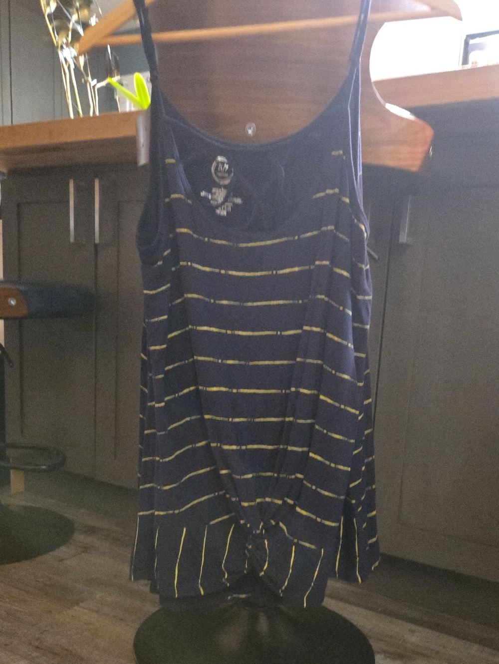 Maurices Navy and Yellow Striped Knot-Front Tank